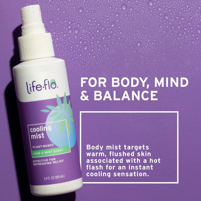 Life-flo Cooling Mist, Refreshing Body Mist for Women, Instantly Cools Hot Flashes with Ginger, Organic Aloe Vera and Lavender, Fresh Sage Mint Scent, 60-Day Guarantee, Not Tested on Animals, 3.4oz