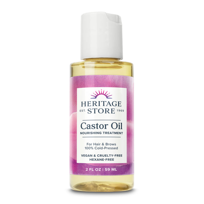 Heritage Store Castor Oil, Cold Pressed, Rich Hydration for Vibrant Hair & Skin, Bold Lashes & Brows , No Hexane (2 Fl Oz)