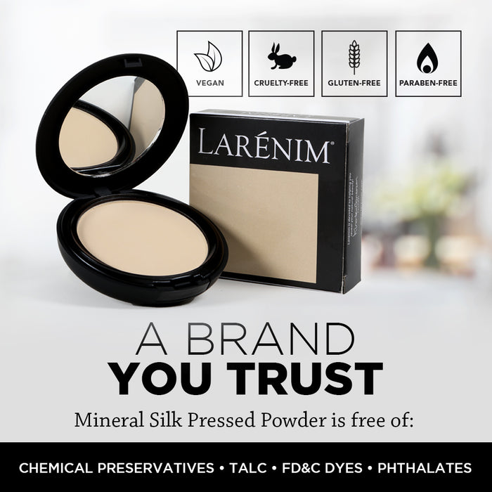 Larenim Mineral Silk Light/Medium Pressed Powder | For a Flawless Matte Finish with Dewy Glow | No Phthalates, Parabens or Gluten | Lt-Med Color | 9g