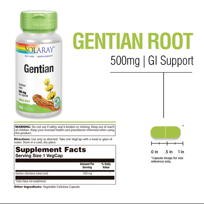 Solaray Gentian Root 500 mg | Healthy Gastrointestinal Wellness & Overall Liver Support | 100 VegCaps