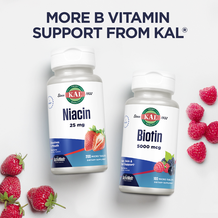 KAL B-6 B-12 Methyl Folate ActivMelt | Healthy Heart & Energy Support | Natural Mixed Berry Flavor | Active, Coenzyme Forms | 60 Micro Tablets