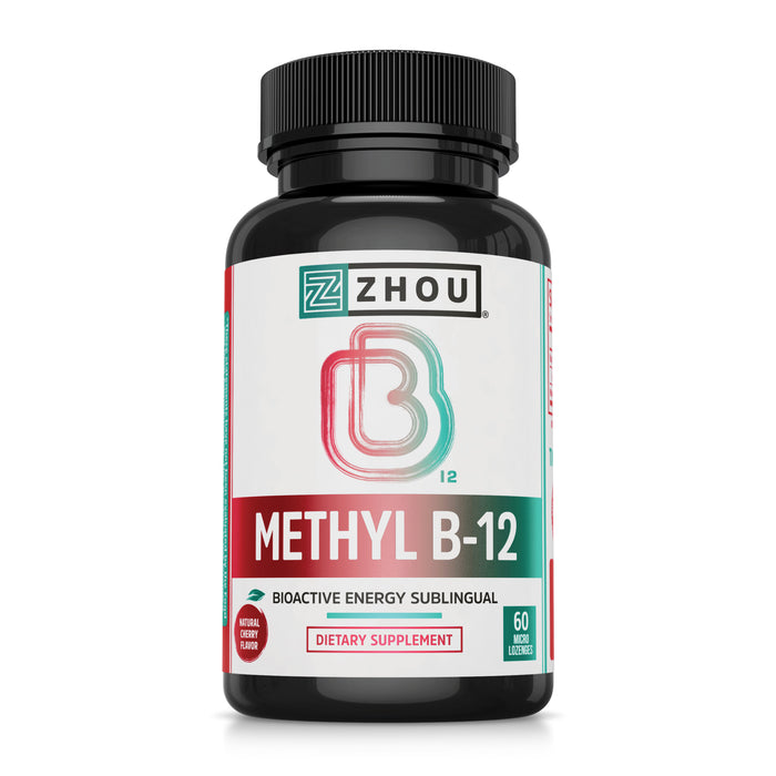Zhou Nutrition Methyl (Vitamin B12) Lozenges, 5000 mcg for Maximum Absorption and Active Energy, Vegan, Cherry, 60 Count