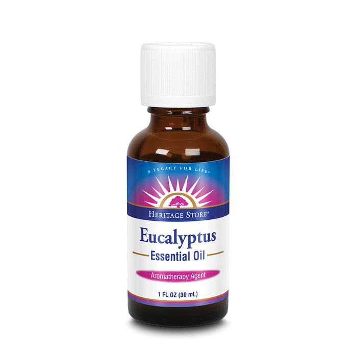 Heritage Store Eucalyptus Essential Oil | Aromatherapy for Clearing Breath, Soothing Skin & Cleansing Air | 1 FL OZ