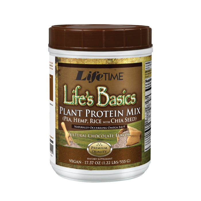 Lifetime Lifes Basics Plant Based Protein Powder | Natural Chocolate, Vegan | No Gluten, Artificial Flavors, or Preservatives | 1.22lb