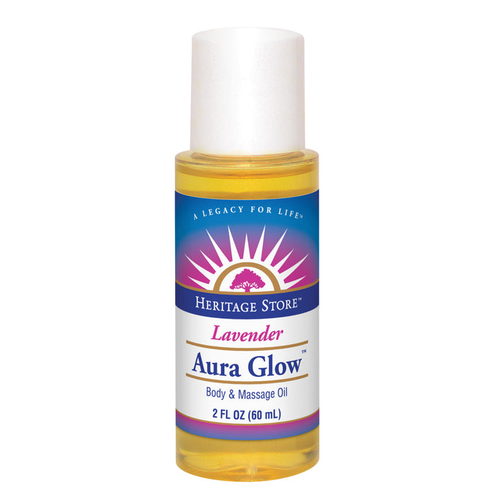 Heritage Store Aura Glow Oil, Lavender | Body & Massage Oil | For Beautiful Skin & Hair | Moisturizer, Aftershave, Lotion & Bath Oil | 2oz