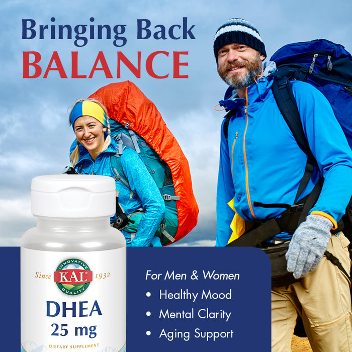 KAL DHEA 25 mg | 99.5% Pure & Micronized | Healthy Balance & Aging Support Formula for Men & Women | Lab Verified & Vegetarian | 30 Tablets