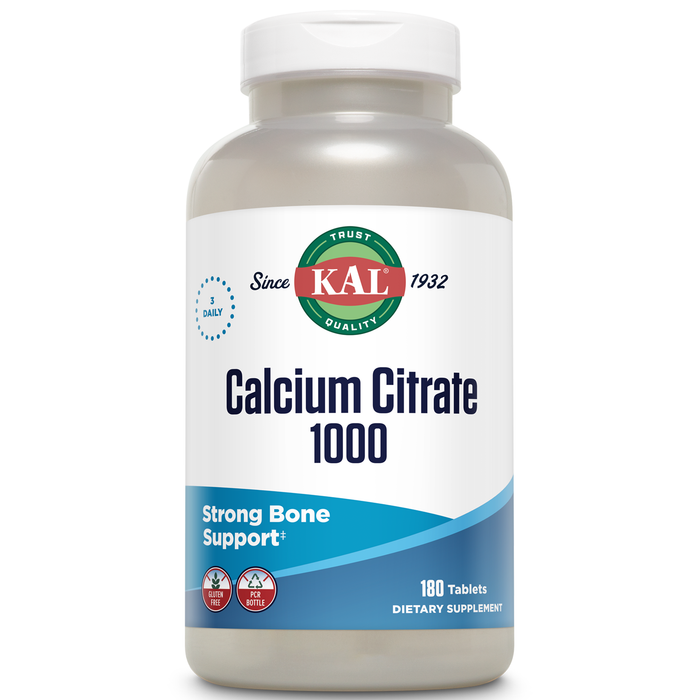 KAL Calcium Citrate 1000mg Teeth & Bone Health, Nervous, Muscular & Cardiovascular System Support Lab Verified (180 CT)