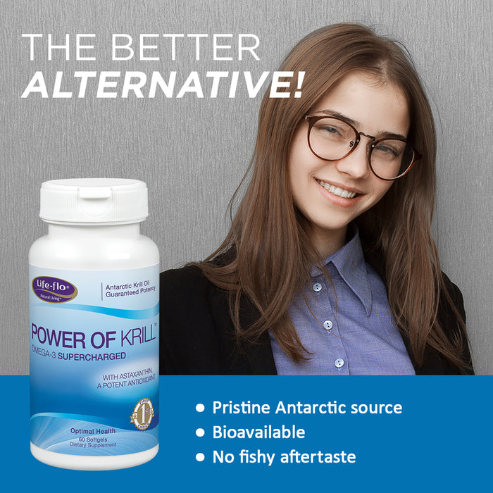 Life-flo Power of Krill | Antarctic Krill Oil w/ Omega-3s & Astaxanthin | Immune, Heart & Joint Formula | 60ct, 30 Serv.