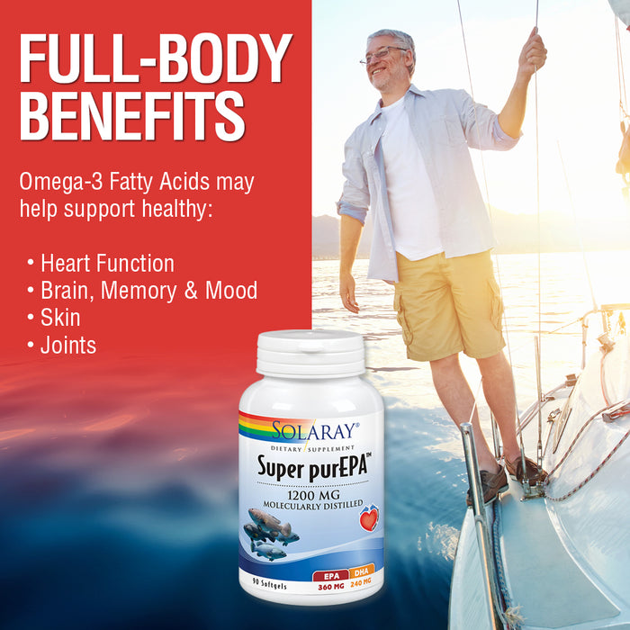 Solaray Super purEPA Fish Oil 1200 mg | Omega 3 & Vitamin E | Healthy Heart, Skin, Joint Support | 90 Softgels