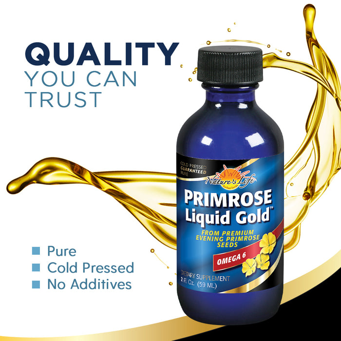 Nature's Life Primrose Oil Liquid Gold, 2300 mg | PMS, Menopause & Hormone Balance Support, Skin Health | 2oz, 24 Serv.