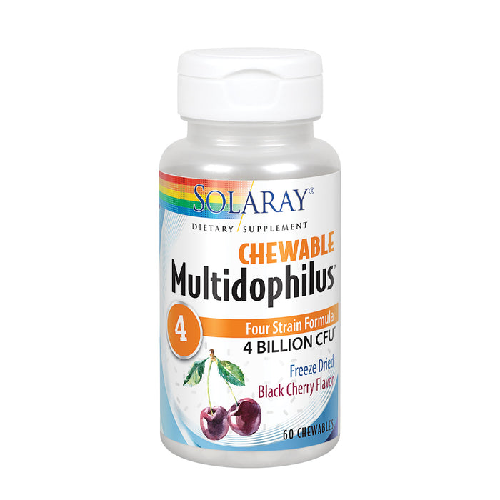 Solaray Multidophilus 4 Chewable Probiotic | 4 Bil CFU w/ L. acidophilus DDS-1 | Black Cherry Flavor | 60 Chewables