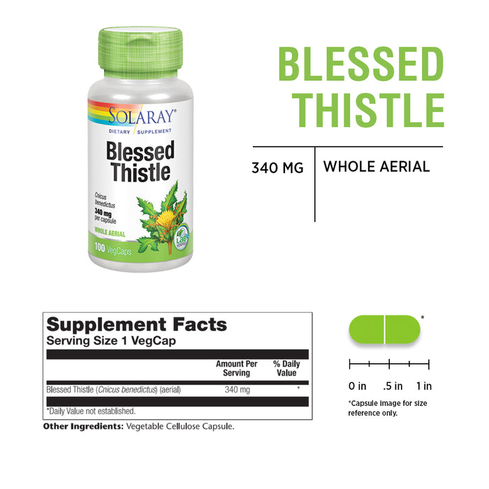 Solaray Blessed Thistle 340 mg | Healthy Appetite, Gastrointestinal & Breastfeeding Support | Non-GMO, Vegan & Lab Verified | 100 VegCaps