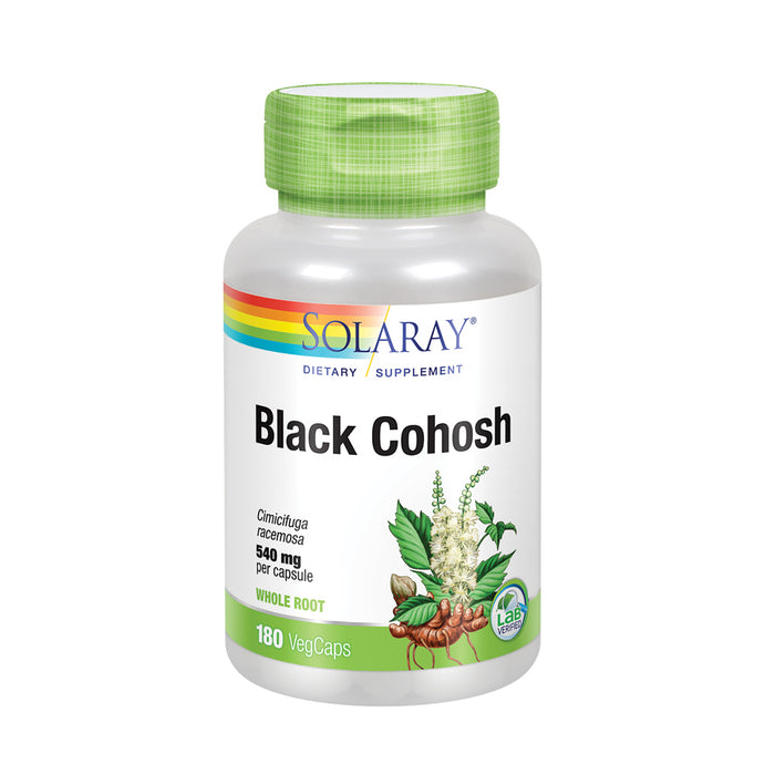 Solaray Black Cohosh 540 mg | Womens Health & Menopause Support Supplement | Whole Root | Non-GMO, Vegan & Lab Verified | 180 VegCaps