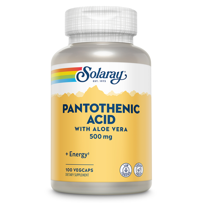 Solaray Pantothenic Acid 500mg - Vitamin B 5 for Coenzyme-A Production and Energy Metabolism, Hair, Skin, and Nails Support - Vegan, Lab Verified, 60-Day Guarantee - 100 Servings, 100 VegCaps
