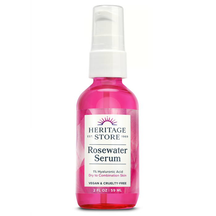 Heritage Store Rosewater Serum Deep Hydration with 1% Hyaluronic Acid for Radiant, Younger-Looking Skin Vegan 2oz