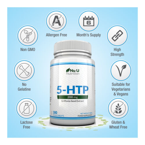 5-HTP 5 Bottles 360 tablets 5htp 200mg Griffonia Seed Extract 5 HTP Anxiety