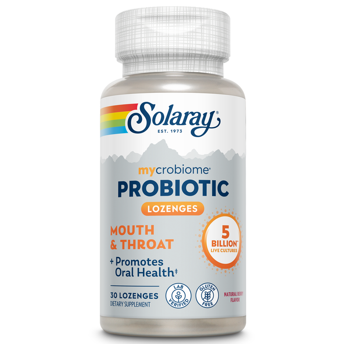 Solaray Mycrobiome Probiotic Mouth & Throat, 5 Bn, 3 Strain Once Daily | 30 ct 5 bil Lozenge Mixed Berry