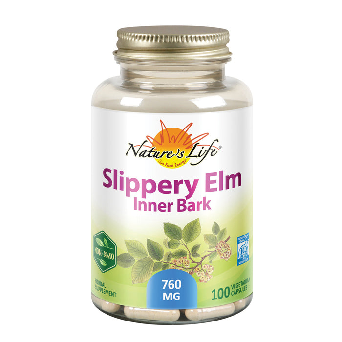 Nature's Life Slippery Elm Inner Bark 760 mg | Healthy Immune Function and Gastrointestinal Support | Non-GMO & Lab Verified | 100 Vegetarian Capsules