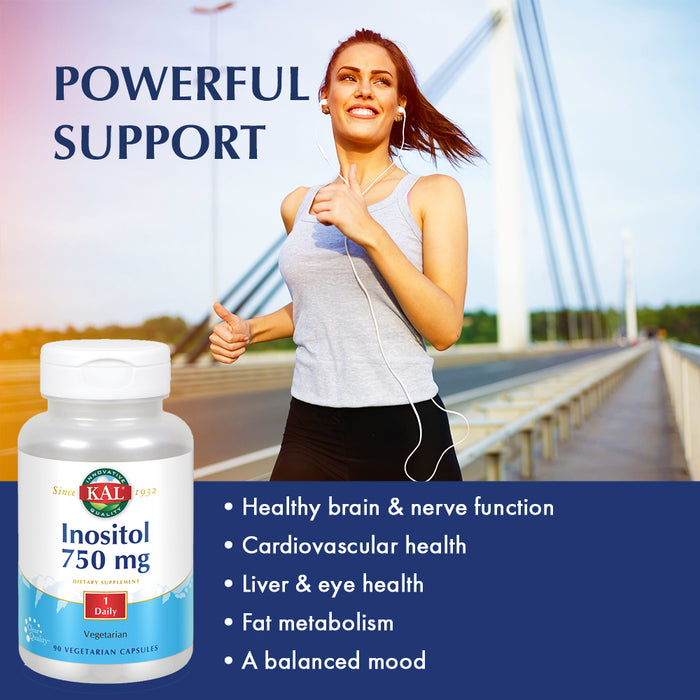 KAL Inositol 750mg | Brain, Nervous System & Mood Support, Healthy Cardiovascular, Liver & Eye Function | 90ct, 90 Serv.