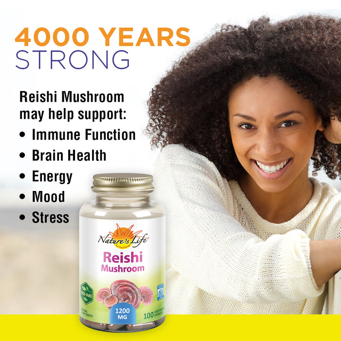 Nature's Life Reishi Mushroom 1200 mg | Healthy Immune Function, Energy & Mood Support Supplement | Non-GMO & Lab Verified | 100 Vegetarian Capsules