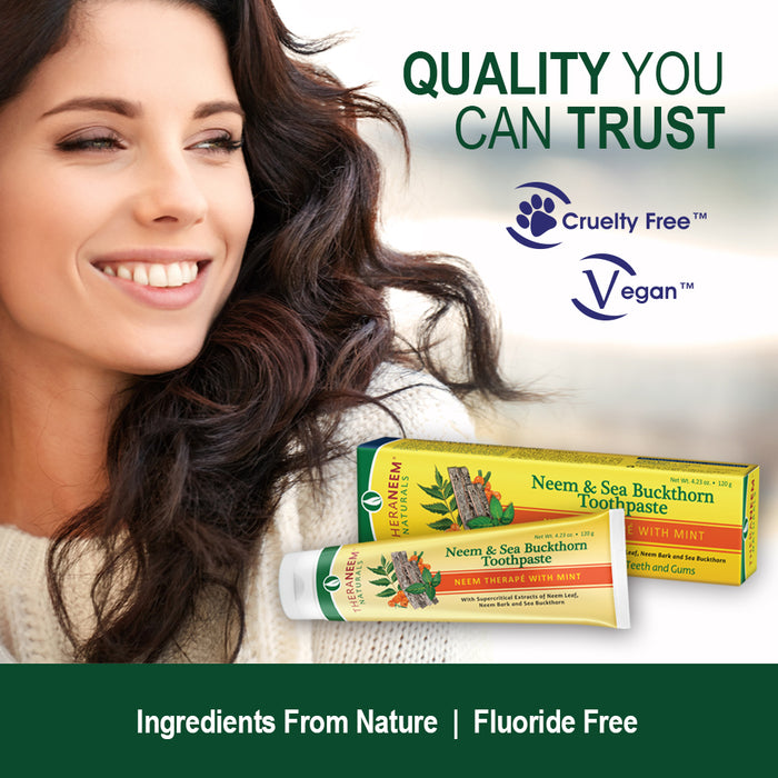 TheraNeem Neem & Sea Buckthorn Toothpaste, Mint | Supports Clean, Healthy Teeth and Gums | No Fluoride, Vegan | 4.23oz