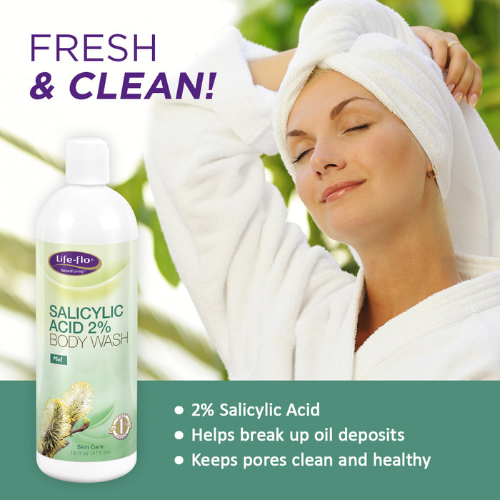 Life-flo Salicylic Acid 2% Body Wash | Deep Cleans Pores, Refreshes & Gently Exfoliates | Natural Mint Fragrance | 16oz
