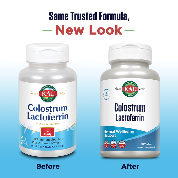 KAL Colostrum Lactoferrin, 20% Immunoglobulins | Lactoferrin & Beta Glucan | Healthy Immune Support | 30 Serv | 60 Caps