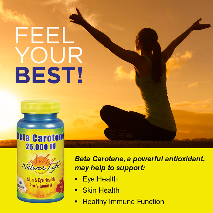 Nature's Life Beta Carotene 25,000 IU | Helps Support Healthy Immune Function & Skin & Eye Health | Antioxidant Dietary Supplement | 250 Softgels