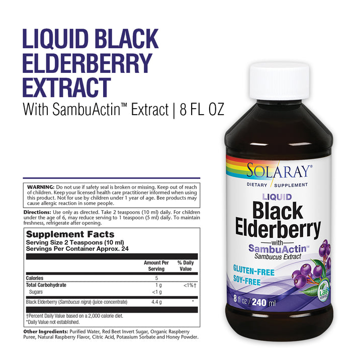 Solaray Liquid Black Elderberry Extract | Delicious, Healthy Immune System & Antioxidant Support | 24 Servings | 8 fl oz