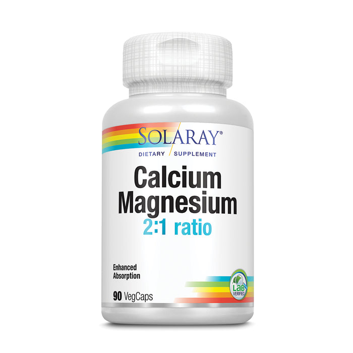 Solaray Enhanced Absorption Calcium Magnesium - 90 VegCaps - 2:1 Ratio - Supports Bone Strength & Healthy Teeth - Vegan