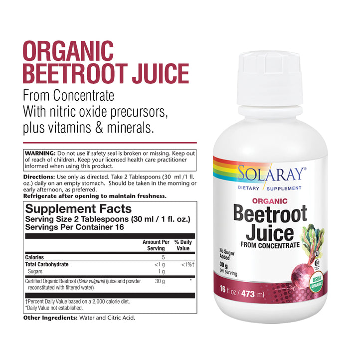 Solaray Organic Beetroot Juice from Concentrate | Supports Healthy Energy, Heart & Brain Function | 16 fl oz, 16 Servings
