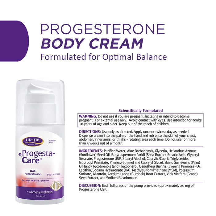 Life-Flo Progesta-Care Progesterone Body Cream | Healthy Balance Support for Women at Midlife | Paraben Free (3 oz)