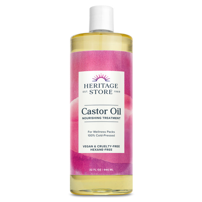Heritage Store Castor Oil, Cold Pressed, Rich Hydration for Vibrant Hair & Skin, Bold Lashes & Brows , No Hexane (32 Fl Oz)