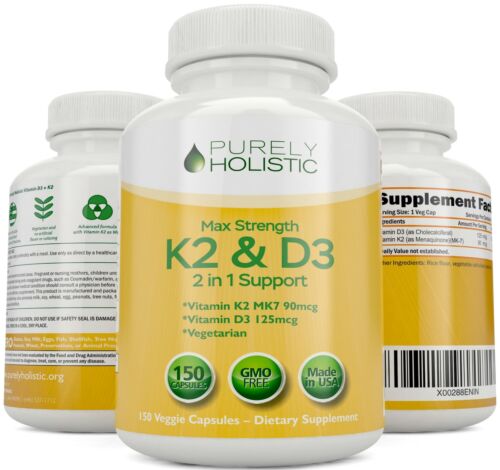 Vitamin D3 with K2 D3 5000IU and K2 90mcg 3 Bottles x 150 Vegetarian Capsules