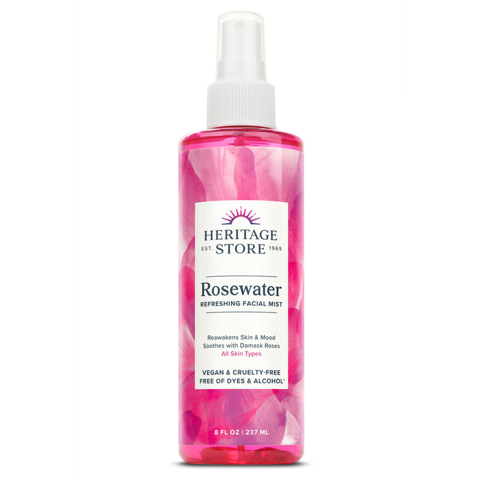 Heritage Store Rosewater Spray, Hydrating Mist for Skin & Hair , No Dyes or Alcohol, Vegan (8oz)