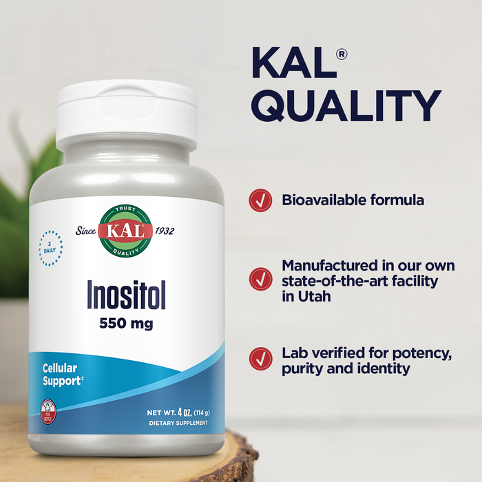 KAL Inositol Powder 550mg | Brain, Nervous System & Mood Support, Healthy Glucose Metabolism