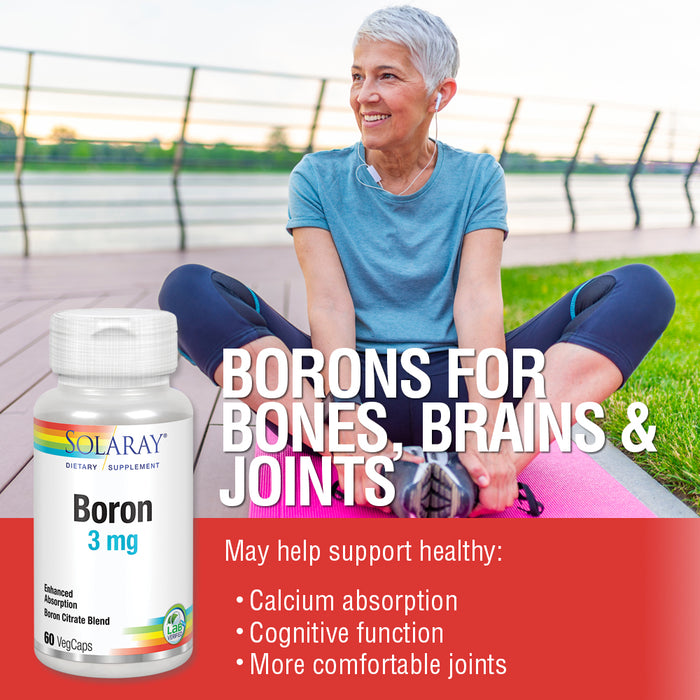 Solaray Boron Citrate 3mg | Herb Base | Healthy Bones, Brain Function & Joint Support | Enhanced Absorption | 60 VegCaps