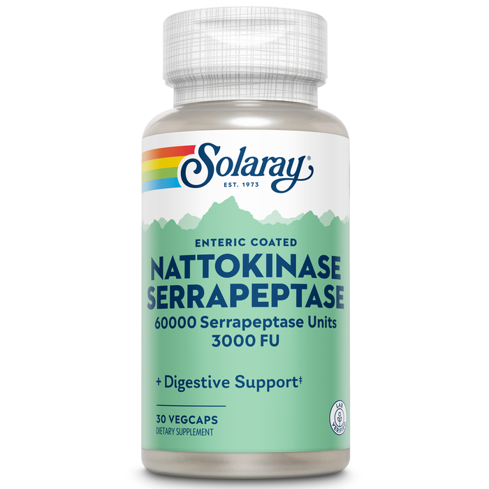 Solaray Nattokinase Serrapeptase Supplement - Enteric Coated - 3000 FU Nattokinase Supplement - Circulation, Cardiovascular, Sinus Support - Lab Verified, 60-Day Guarantee - 30 Servings, 30 VegCaps