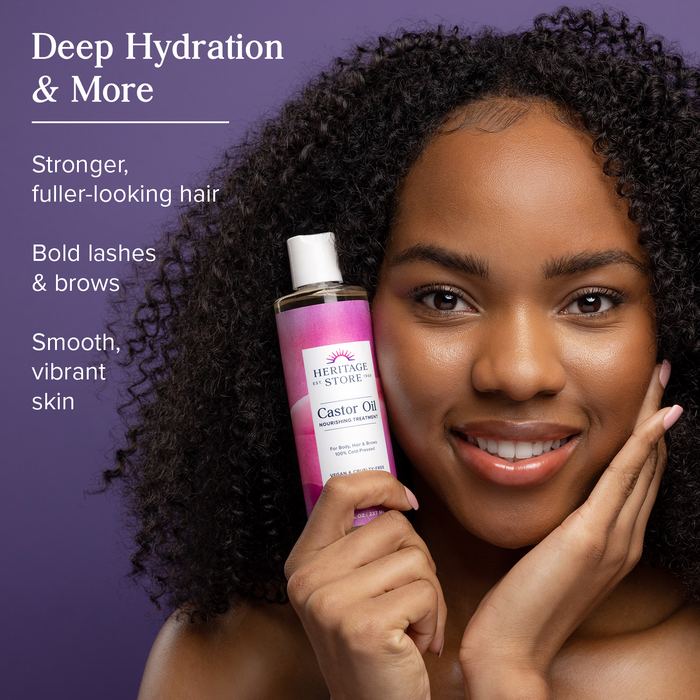 Heritage Store Castor Oil, Cold Pressed, Rich Hydration for Vibrant Hair & Skin, Bold Lashes & Brows , No Hexane (8 Fl Oz)