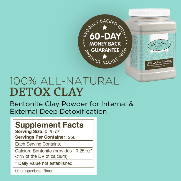 Living Clay Detox Clay Powder | All-Natural Bentonite Calcium Clay for Internal & External Deep Cleansing | Perfect for Mask, Bath or Wrap (64 oz)
