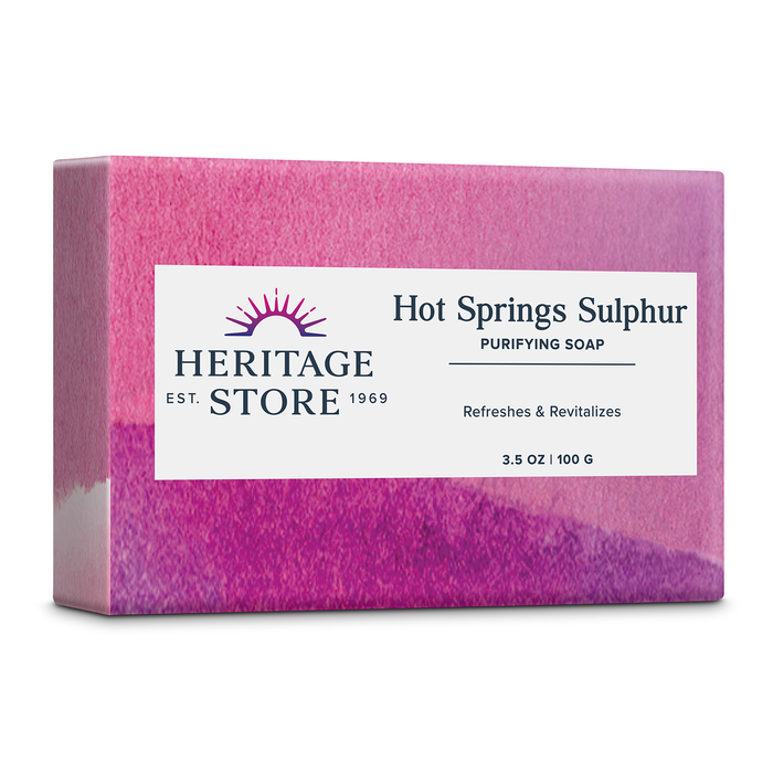 Heritage Store Hot Springs Sulfur Soap Bar, Purifying Face and Body Soap Refreshes, Revitalizes and Balances Oily, Problem Skin, w/ Colloidal Silver, Mustard Seed and Sea Salt, 60-Day Guarantee, 3.5oz