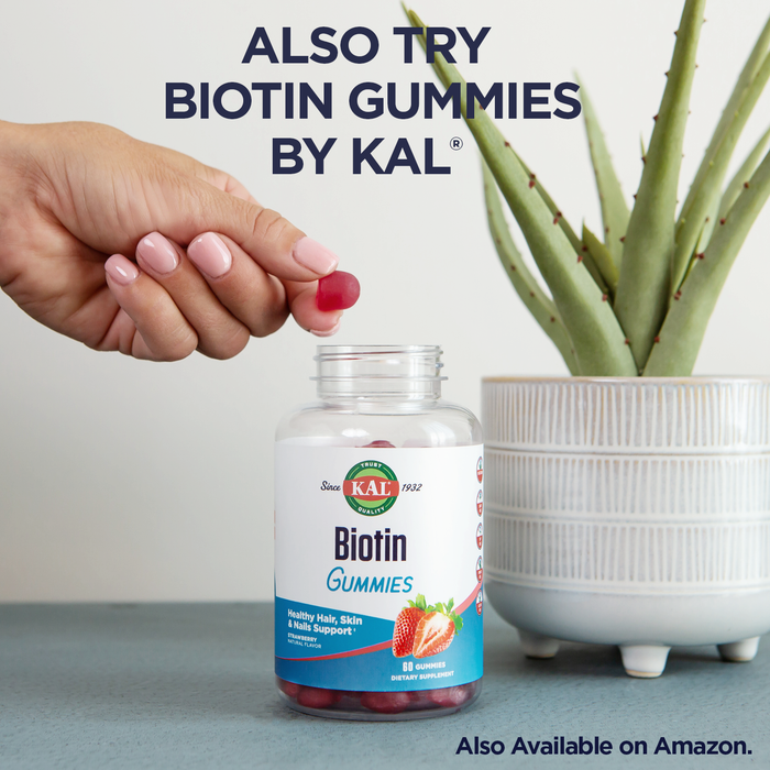 KAL Ultra Biotin 10000mcg ActivMelt, Hair Growth Supplement, High Potency Vitamin B7 for Healthy Hair, Skin, Nails and Energy Support, Vegetarian, Natural Mixed Berry Flavor, 60 Serv, 60 Micro Tablets