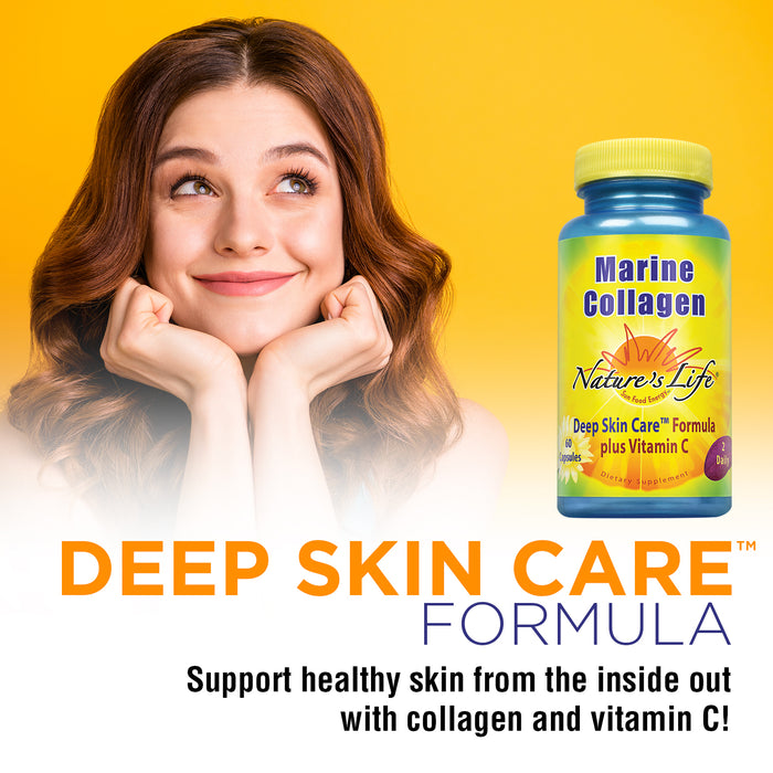 Natures Life Marine Collagen Deep Skin Care Formula Plus Vitamin C | From Deep Cold-Water Fish | 30 Servings, 60 Caps