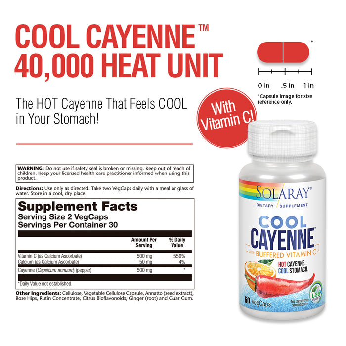 Solaray Cool Cayenne Pepper 40,000 HU with Buffered Vitamin C for Healthy Immune System Function Support | 60 VegCaps, 30 Serv