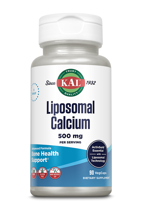 KAL Liposomal Calcium 500 mg, High Absorption Calcium Supplement, Essential Calcium Support, Vegan, Gluten Free, No Soy, 30 Servings, 90 VegCaps