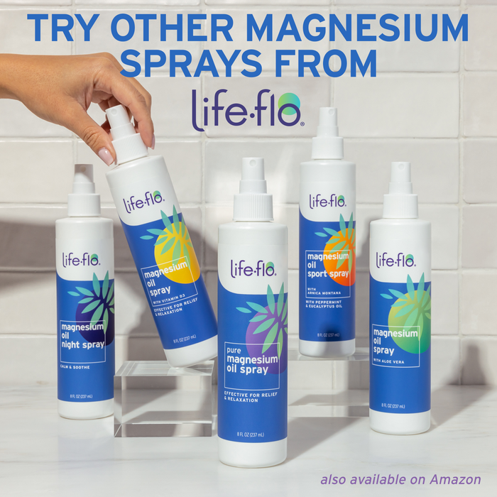 Life-flo Magnesium Oil Spray with Organic Aloe Vera, Magnesium Chloride Spray from Zechstein Seabed, Calms and Relaxes Muscles and Joints, Soothes Skin, 60-Day Guarantee, Not Tested on Animals, 8oz