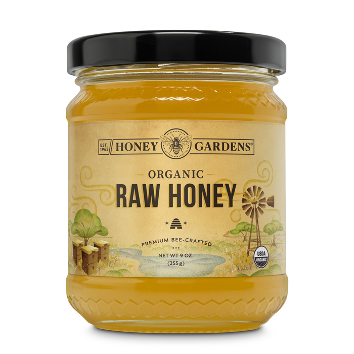 Honey Gardens Organic Raw Honey, Premium Bee-Crafted Honey from Nectar of Brazilian Wild Quince Blossoms, USDA Organic, Naturally Pure, Unpasteurized, Unfiltered, Unheated, 12 Servings, 9 OZ.