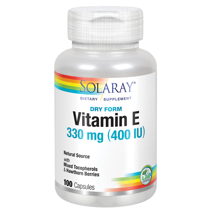 Solaray Dry Vitamin E with Hawthorn Berries 330mg (400IU)   | Heart & Skin Health, Antioxidant Support, 100ct