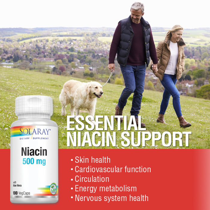 Solaray Niacin 500 mg, Vitamin B3 | Skin Health, Nervous System & Circulation Support | 100ct