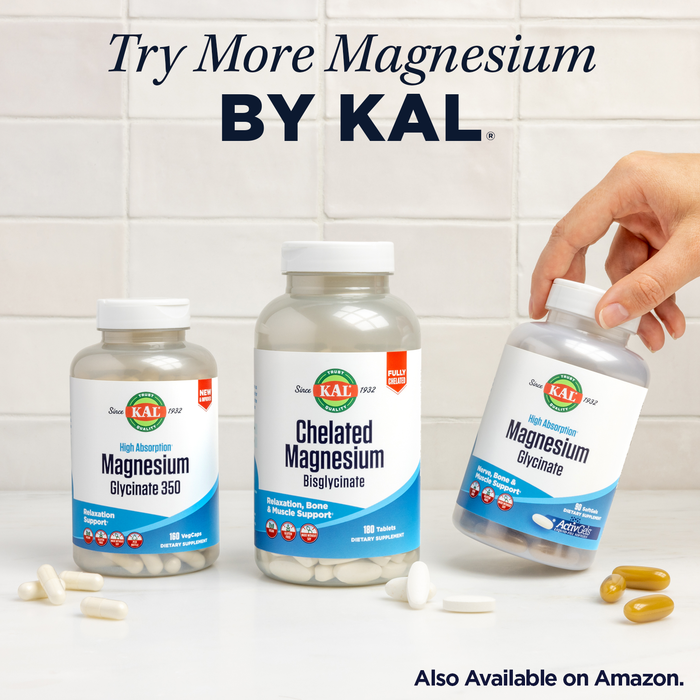 KAL Magnesium 500mg, Magnesium Supplement with Magnesium Citrate, Taurate, Oxide and Orotate Plus Amino Acids, Bone, Muscle, Heart Health Support, Enhanced Absorption, Vegetarian, 60 Serv, 60 Tablets